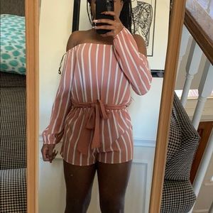 Striped off the shoulder romper